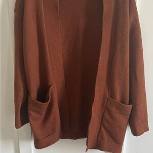 OAK + FORT Brown Fine-Knit Cardigan Sweater